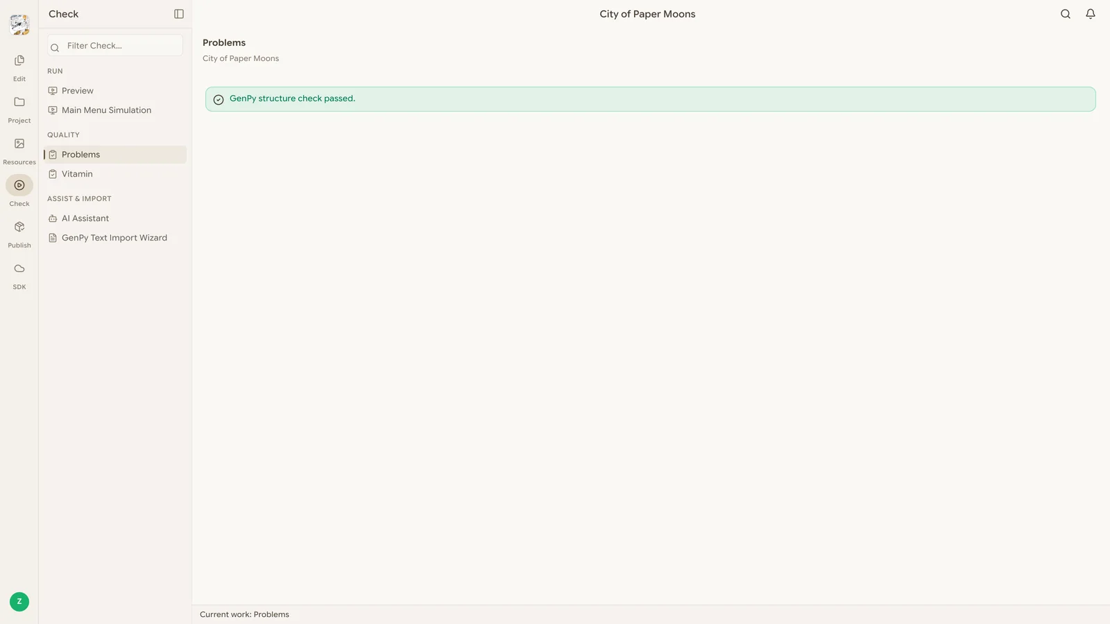 GenPy QA validation panel listing script issues