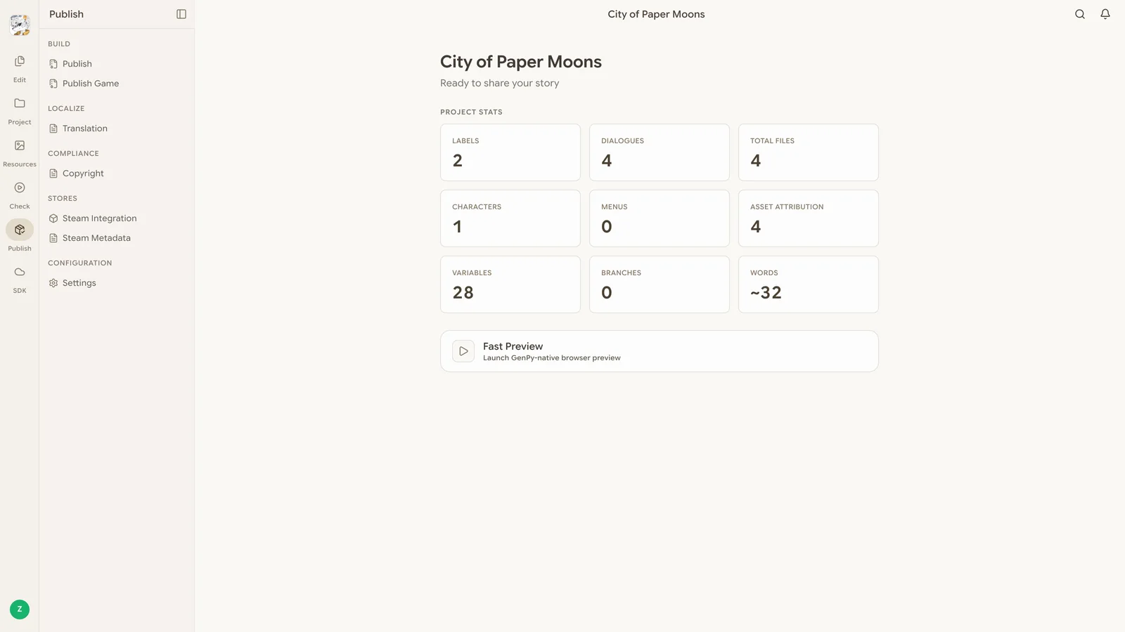 GenPy export workflow for a Ren'Py project package